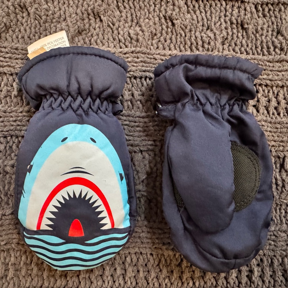 Navy Blue Shark Kids Mittens (Falls Creek Kids, 2-4T)